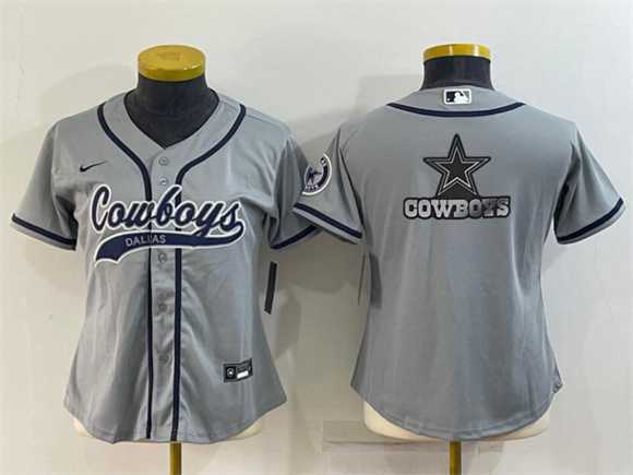 Youth Dallas Cowboys Gray Team Big Logo With Patch Cool Base Stitched Baseball Jersey->youth nfl jersey->Youth Jersey